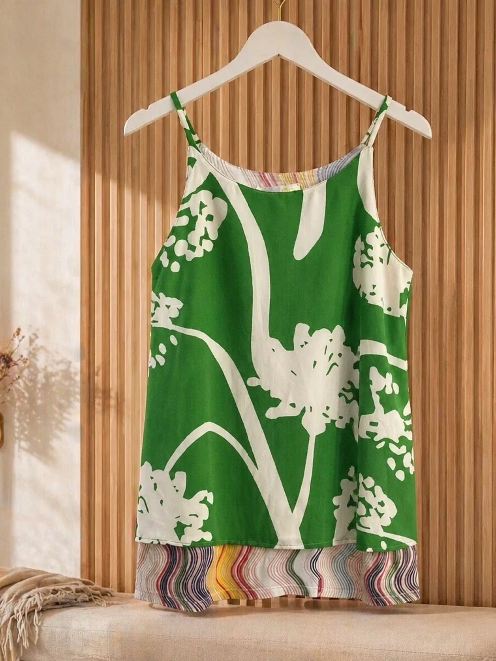Green Floral Print Spaghetti-Strap Tank Top